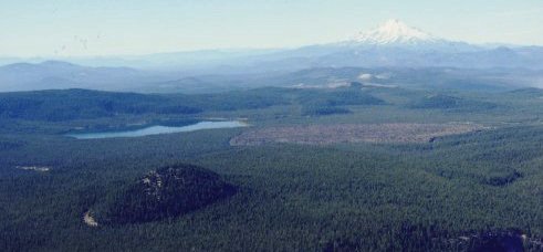 Medicine Lake and Medicine Flow with Mount Shasta in the distance