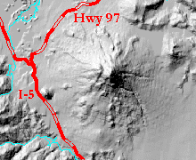 Relief Map of Mount Shasta with Major Highways